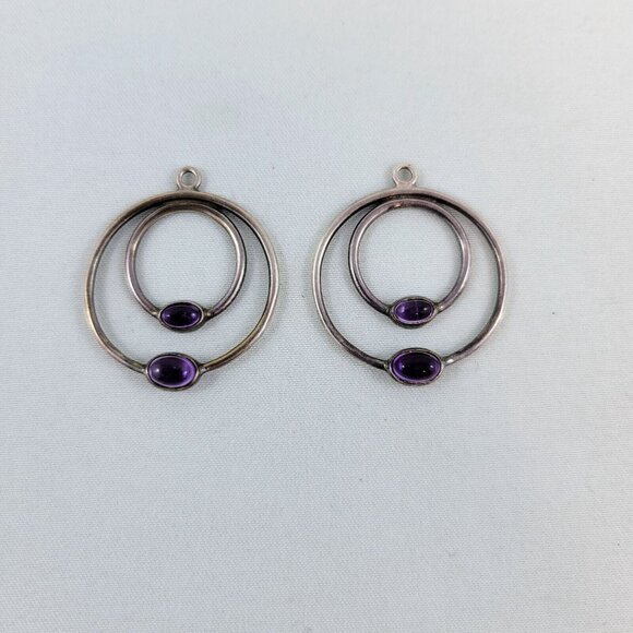 Pandora Amethyst Double Hoop Earring Charms Retired Sterling Silver 29606AM - Picture 2 of 6